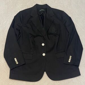 Lauren Ralph Lauren Black Monogram Preppy Academia Blazer Jacket Women's 18W